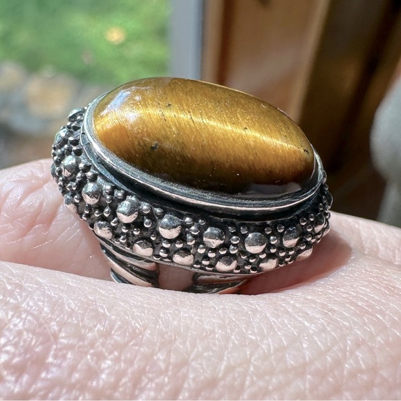 Vintage Tigers Eye Sterling Silver 925 Statement Ring Rope Details Boho Bohemian - Picture 16 of 17